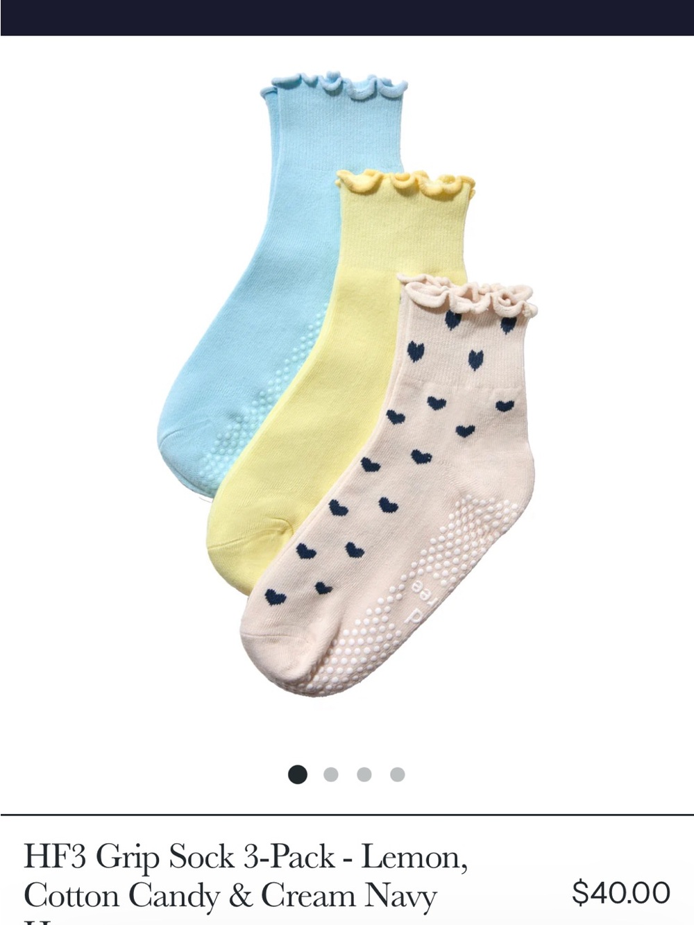 Pack Women’s Non-Slip Crew Socks - Cream Navy Heart, Lemon & Light Blue